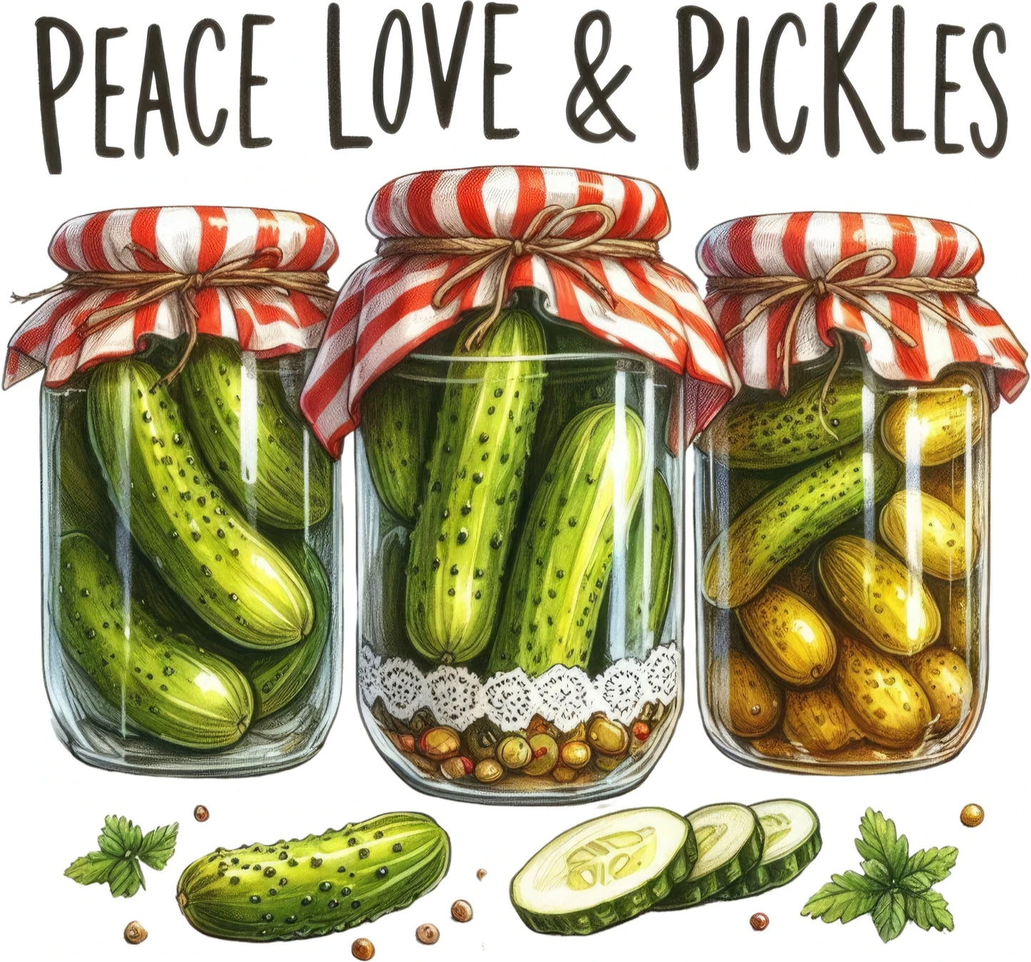 Peace Love & Pickles Design – Fun Foodie Pickle Jar Artwork