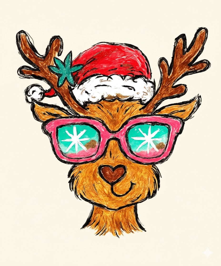 Cool Reindeer with Santa Hat & Glasses – Fun Christmas Design