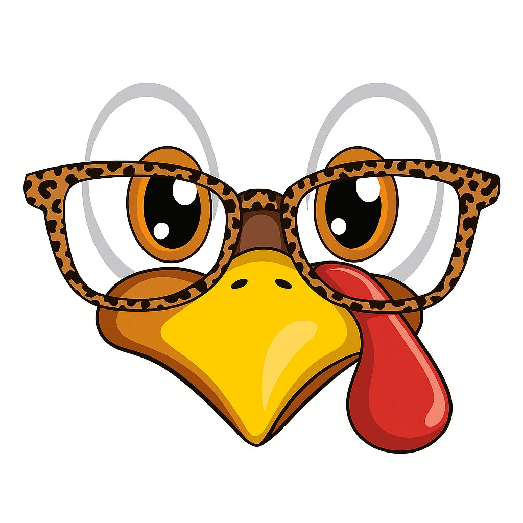 Cute Turkey Face with Leopard Glasses DTF Transfer | Ready to Press Thanksgiving Design | Fall Shirt Print