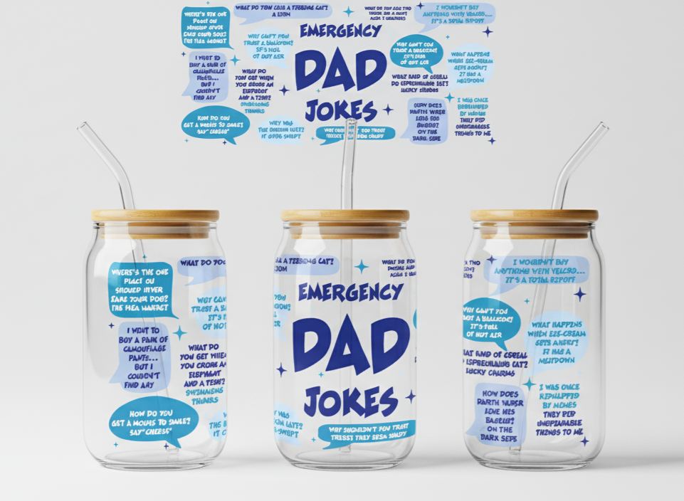 Emergency Dad Jokes – Funny Humor 16oz UV Sticker