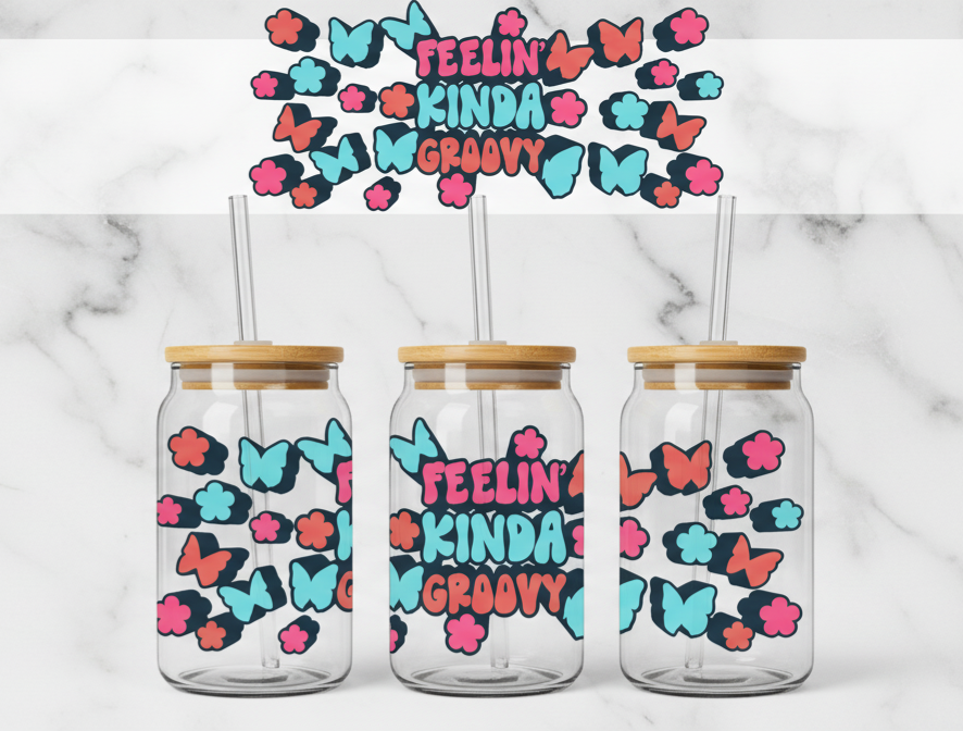Feelin’ Kinda Groovy – Retro Butterfly 16oz UV Sticker
