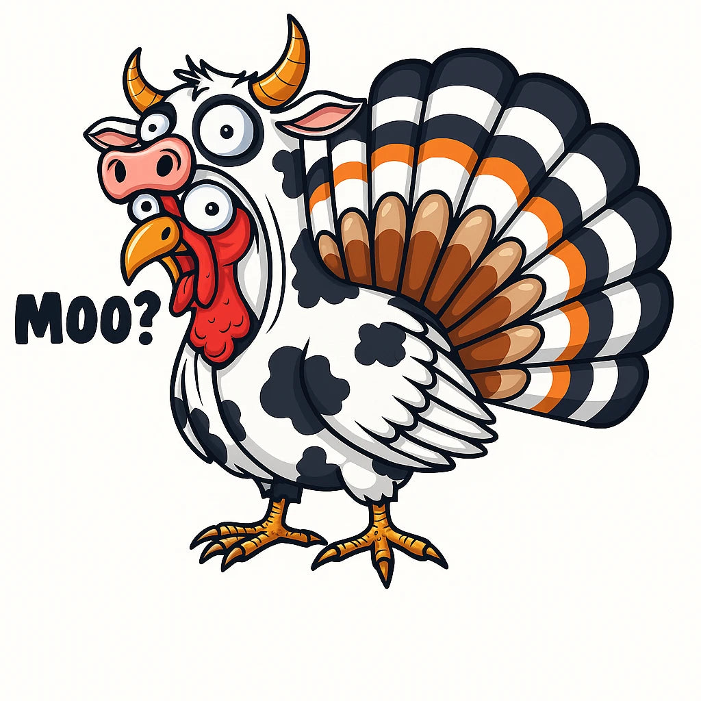 Funny Cow Turkey DTF Transfer | Moo? Thanksgiving Design | Ready to Press Fall Print