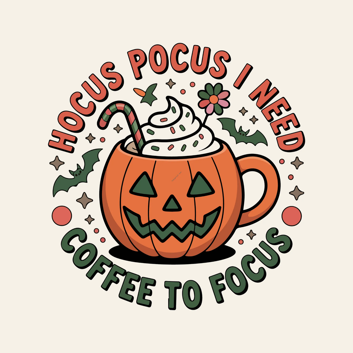 Hocus Pocus Coffee Design – Pumpkin Mug Halloween Artwork for Coffee Lovers
