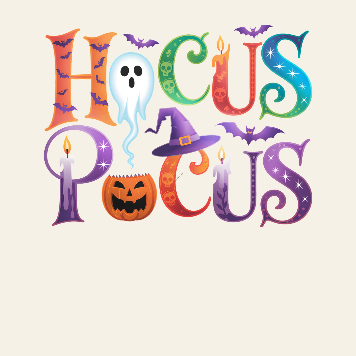 Hocus Pocus Halloween ā Colorful Witchy Ghost Pumpkin Design