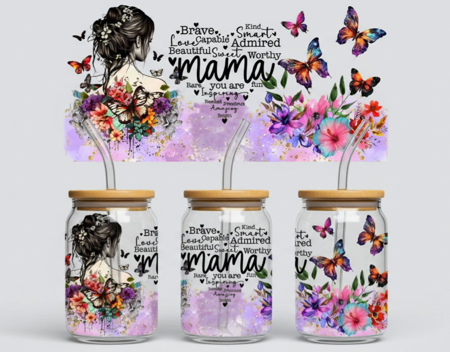 Mama Floral & Butterfly Design – Inspirational Mother’s Day 16oz UV Sticker