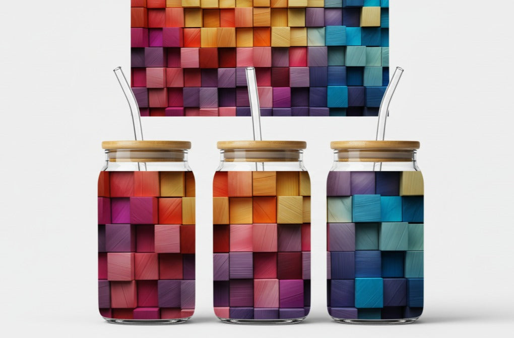 Abstract 3D Colorful Boxes – Modern Geometric 16oz UV Sticker