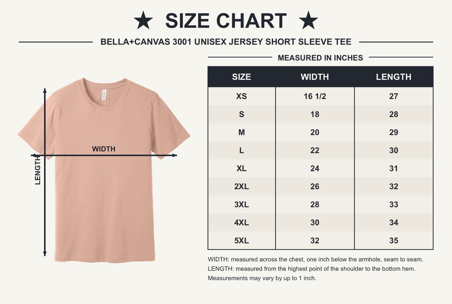 Aw Ship It's a Family Trip cruise graphic tee on BELLA+CANVAS 3001 unisex short sleeve shirt - size chart