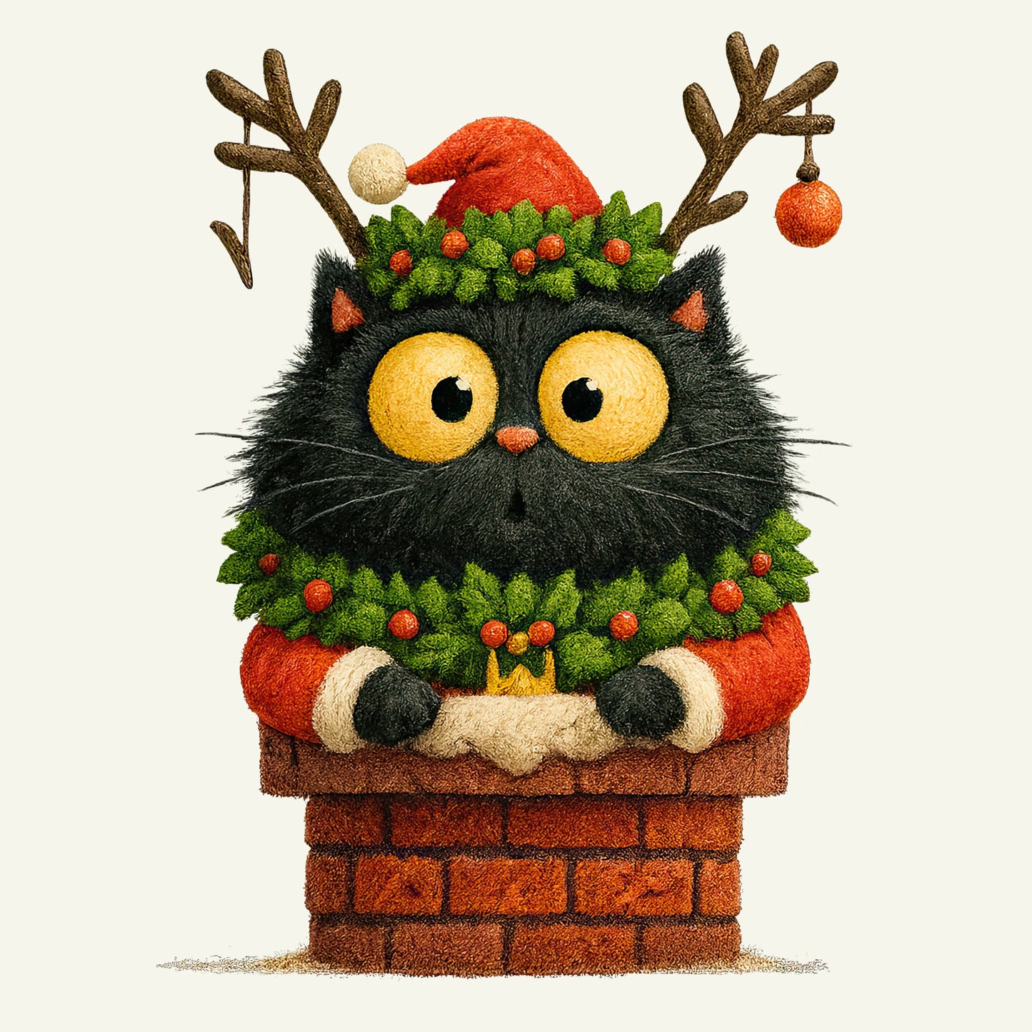 Christmas Black Cat Design – Cute Festive Kitty with Antlers & Santa Hat