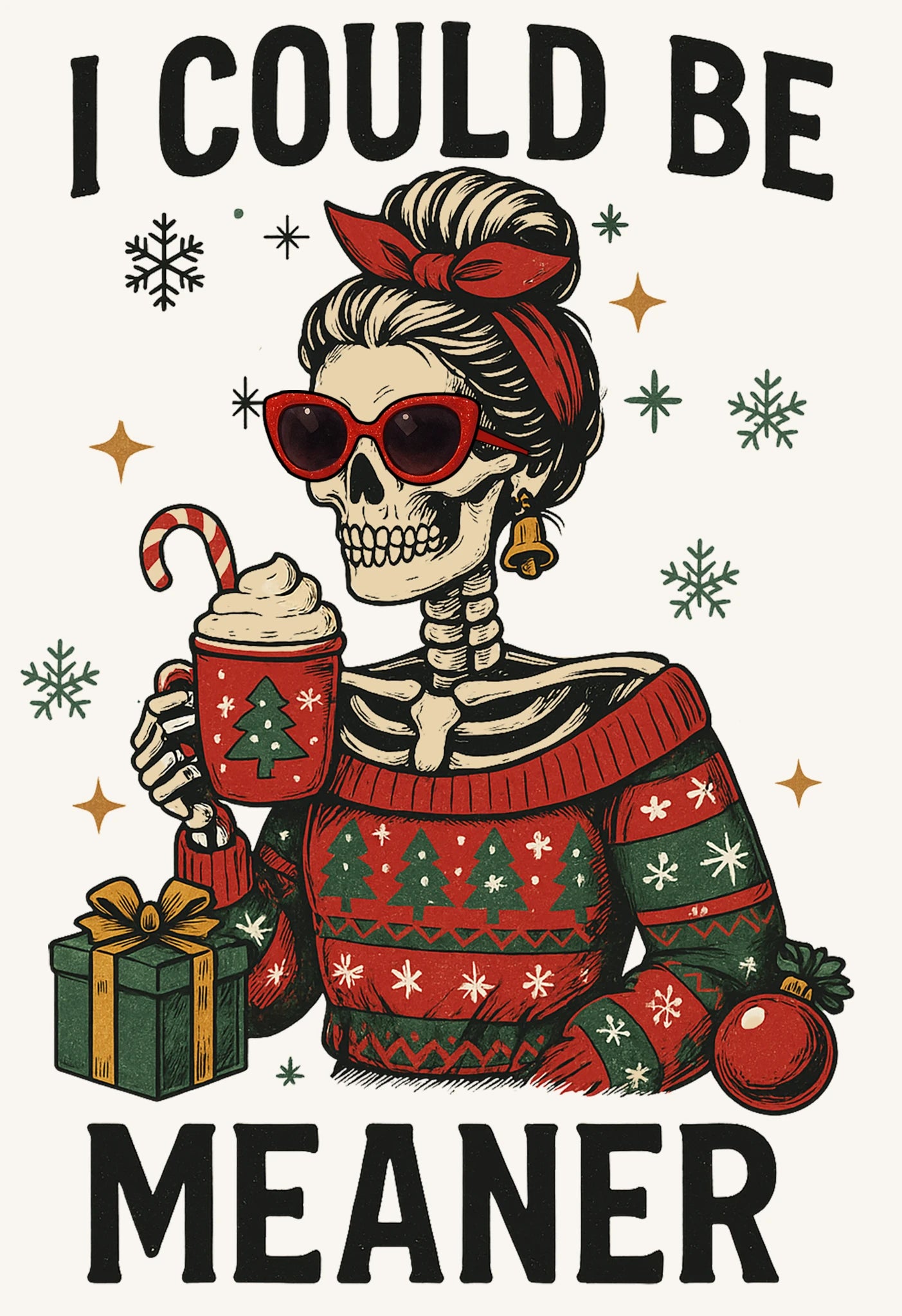 Christmas Skeleton in Ugly Sweater – Funny Holiday Artwork