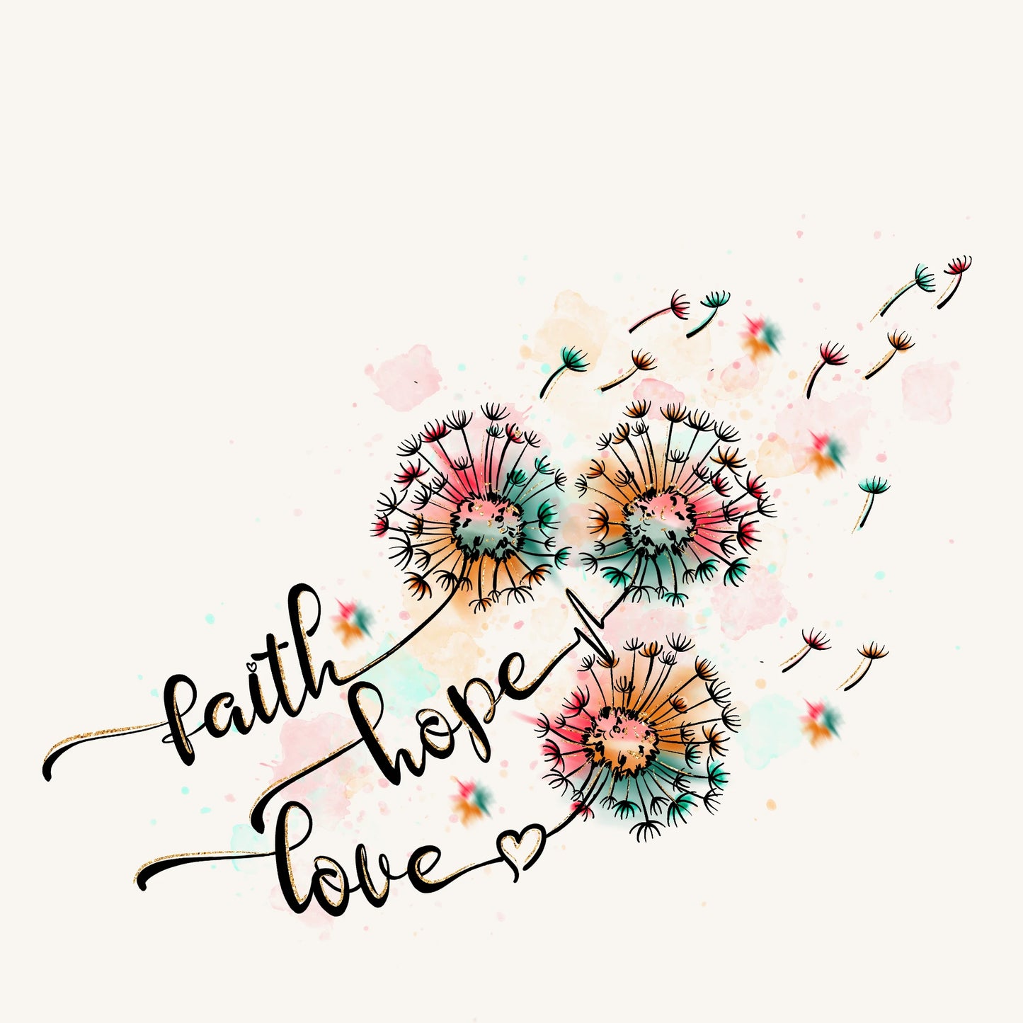 Faith Hope Love – Dandelion Watercolor Artwork