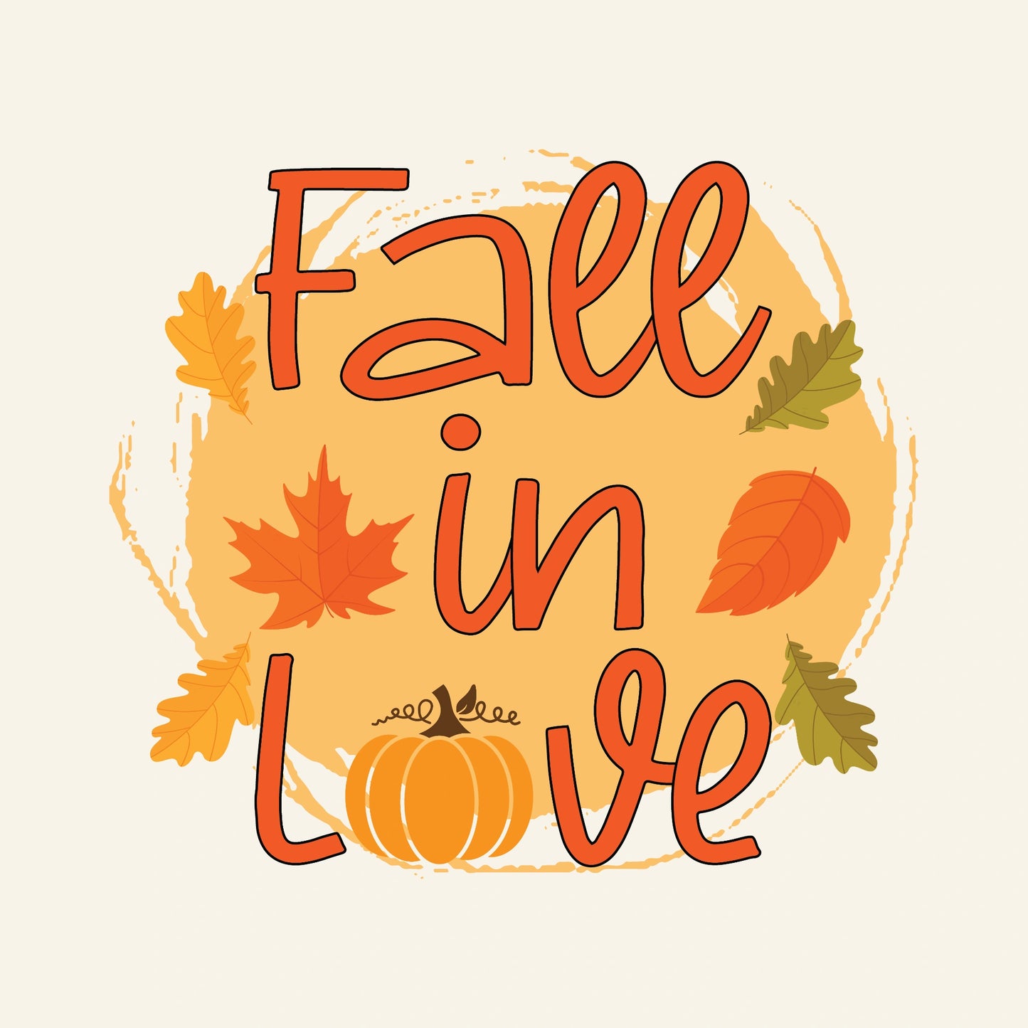 Fall in Love Pumpkin & Leaves – Autumn Season Artwork