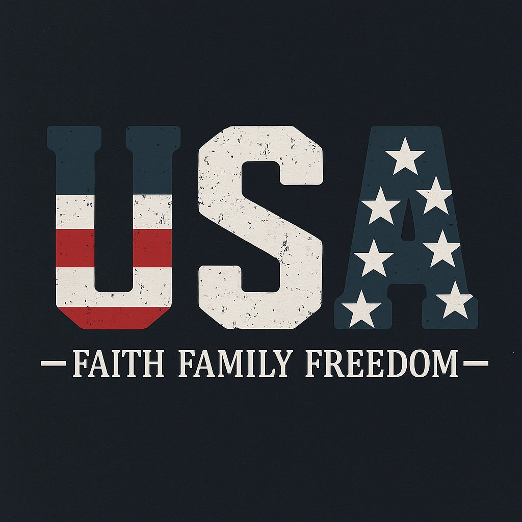 USA Faith Family Freedom Design – Distressed American Flag Text Artwork