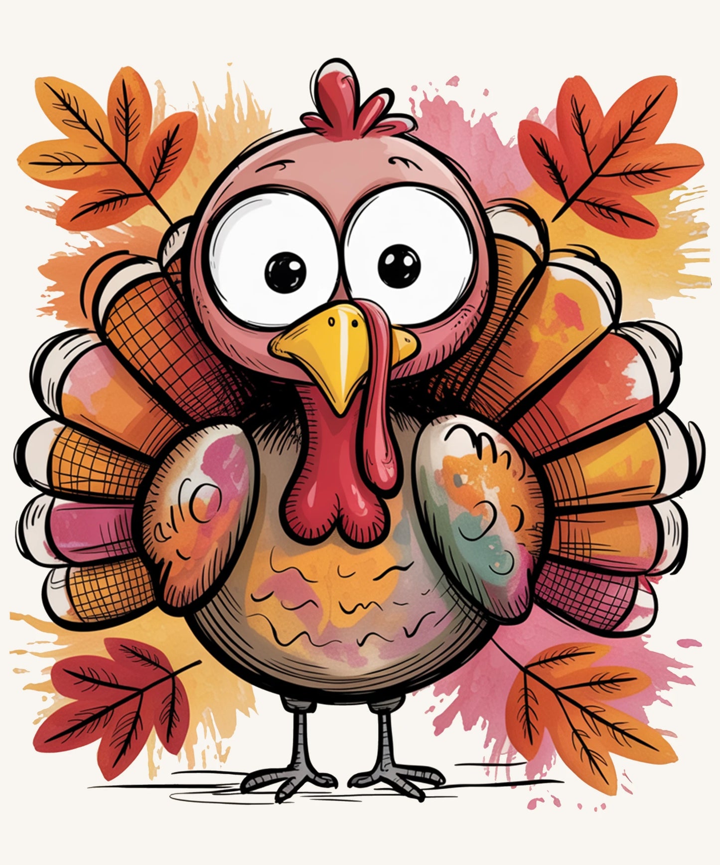 Cute Watercolor Turkey Thanksgiving Design | Funny Fall Animal Art