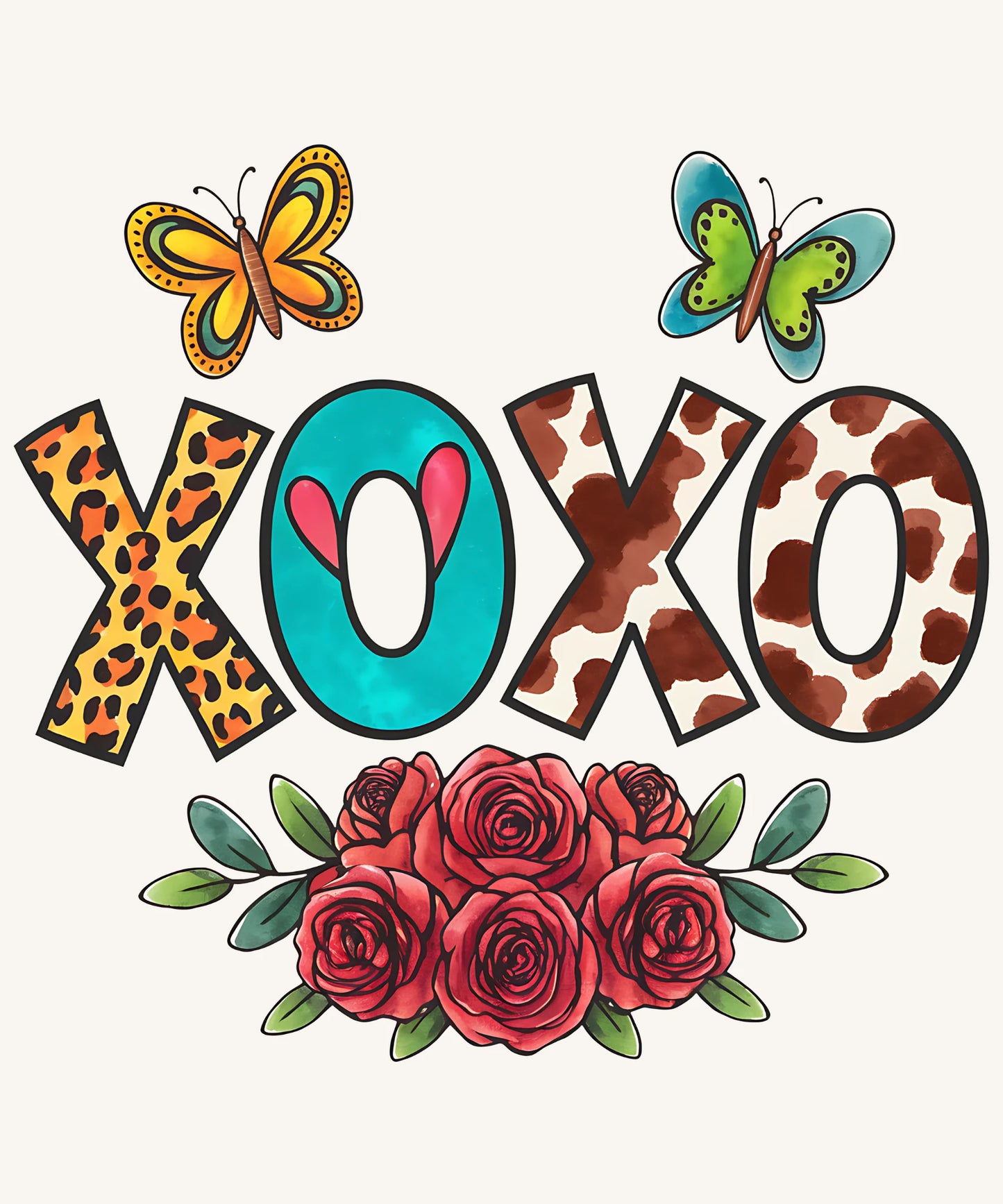 XOXO Butterflies & Roses – Vibrant Typography Design