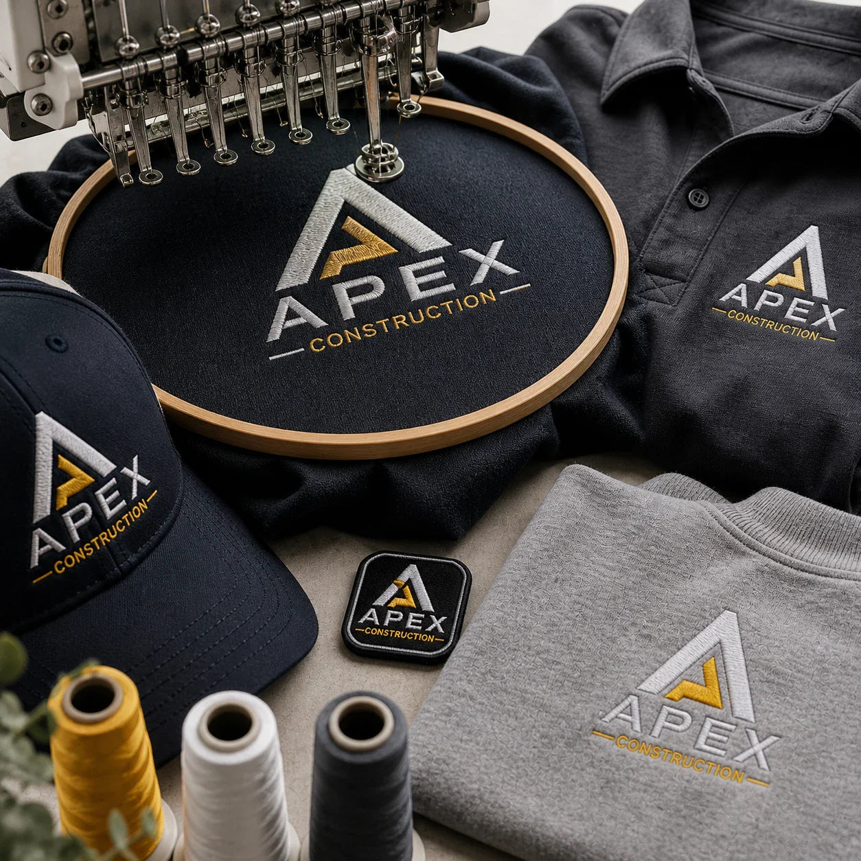 custom logo embroidery close up stitching detail fabric