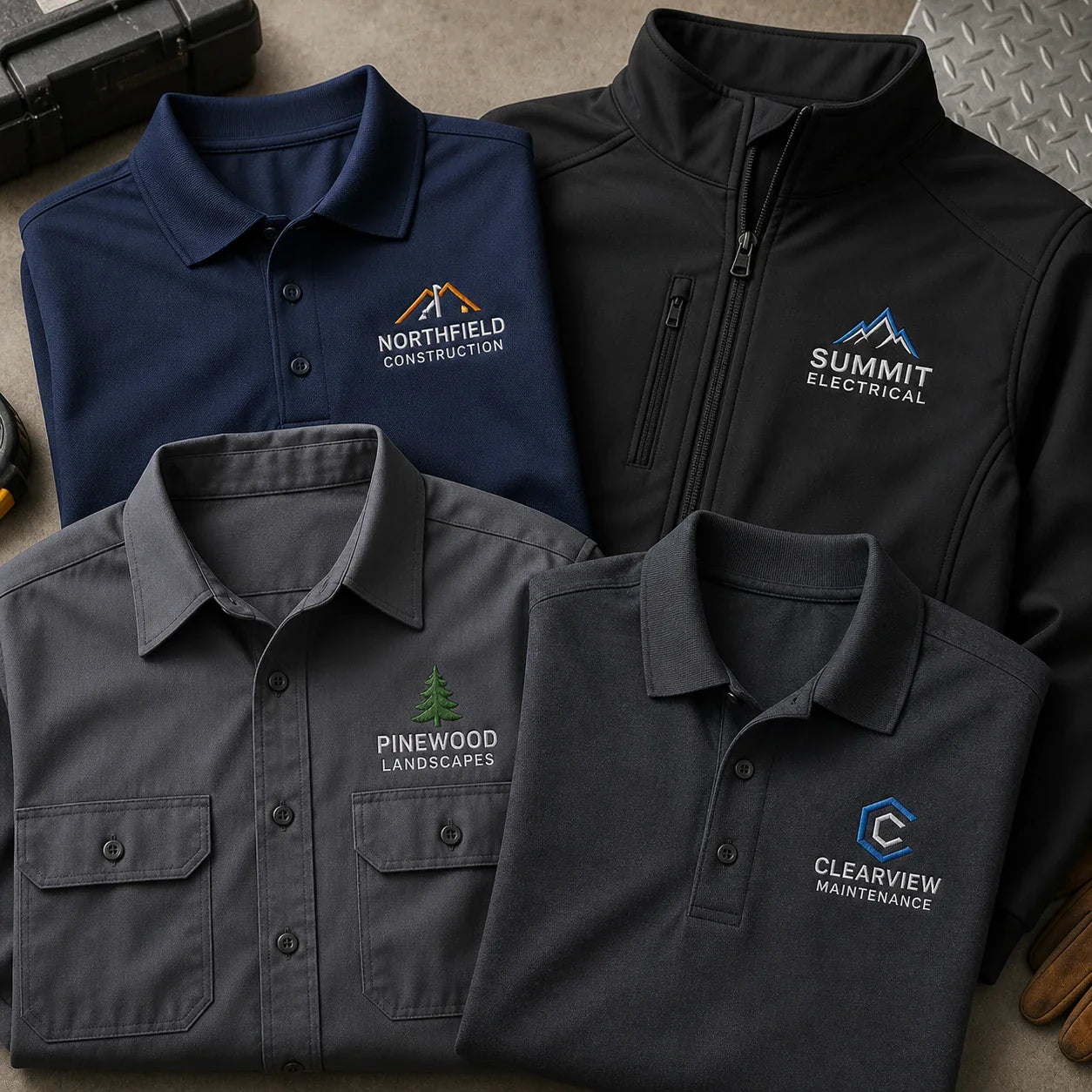 custom embroidered workwear uniforms logo chest detail