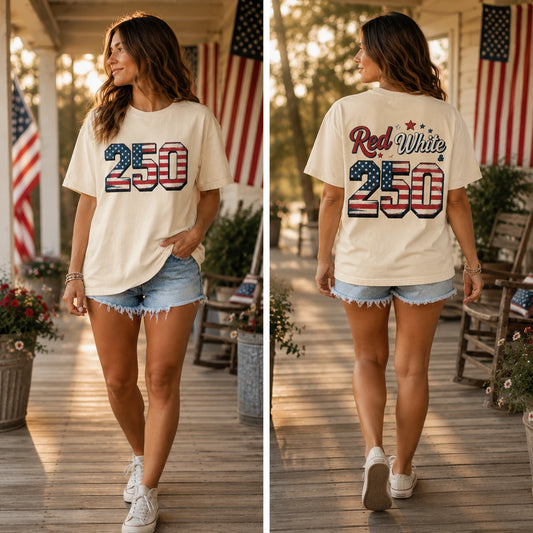 America 250th Anniversary Shirt, Patriotic Front And Back Tee, Red White And 250 Graphic Shirt