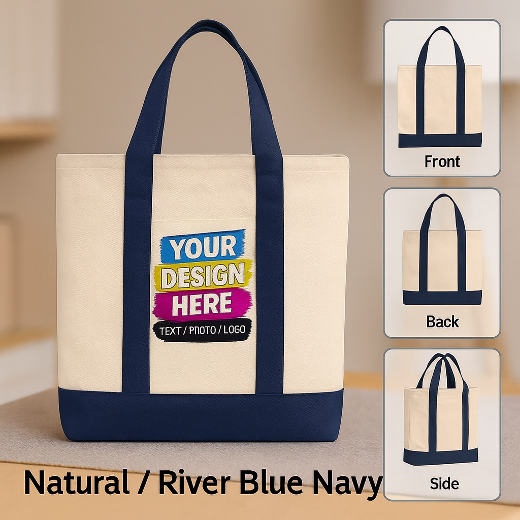 Custom Printed Cotton Canvas Two-Tone Tote Bag