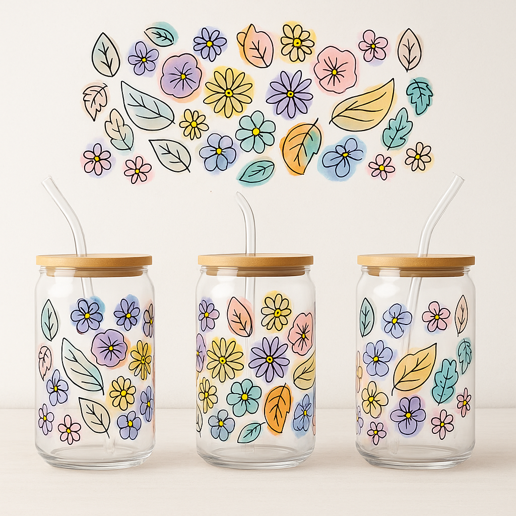 Floral Mason Jar Design – Cute Pastel Flower Artwork 16oz