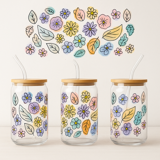 Floral Mason Jar Design – Cute Pastel Flower Artwork 16oz
