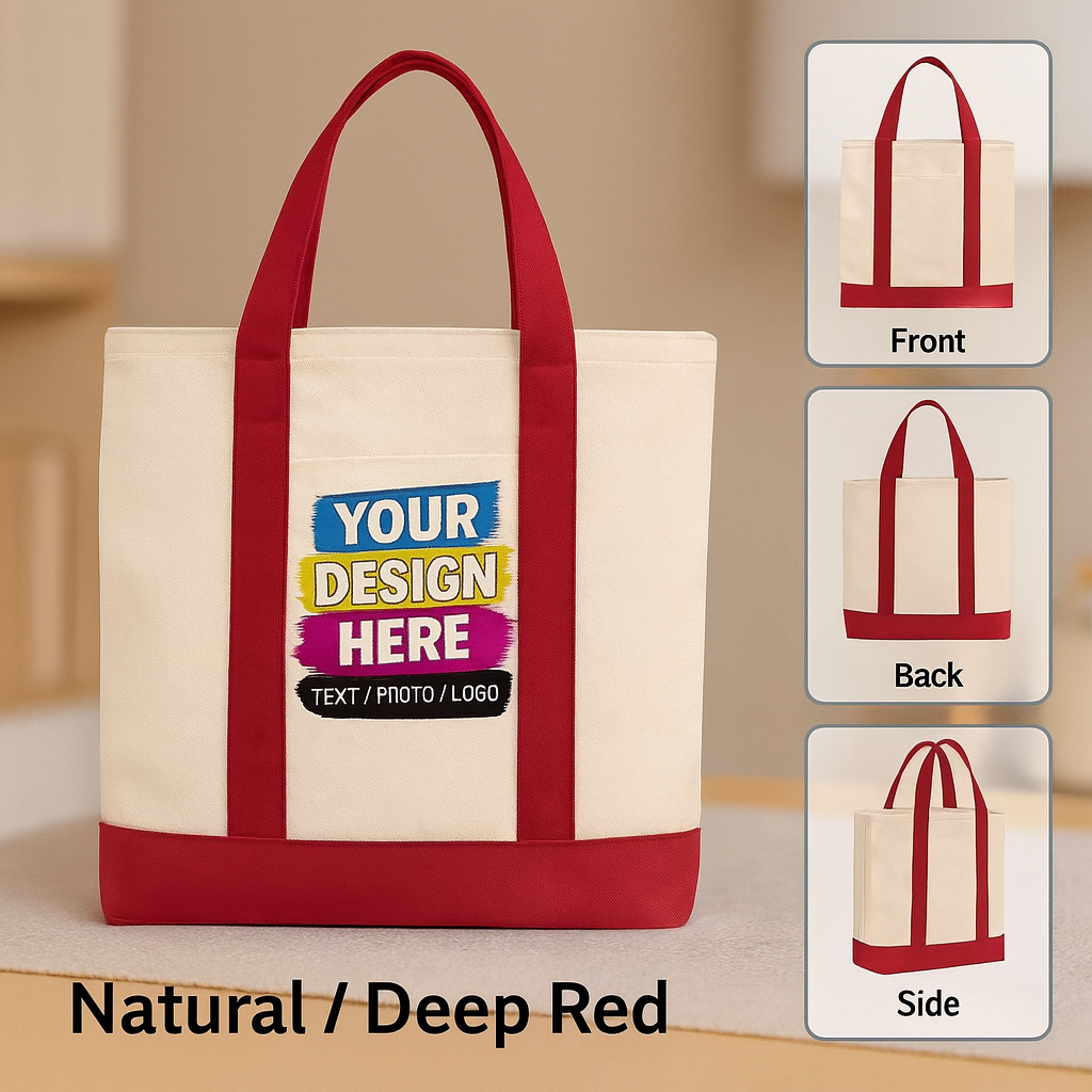 Custom Printed Cotton Canvas Two-Tone Tote Bag
