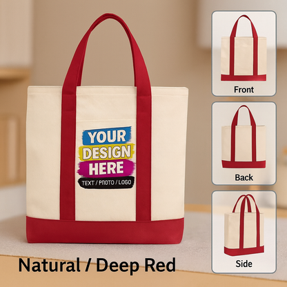 Custom Printed Cotton Canvas Two-Tone Tote Bag
