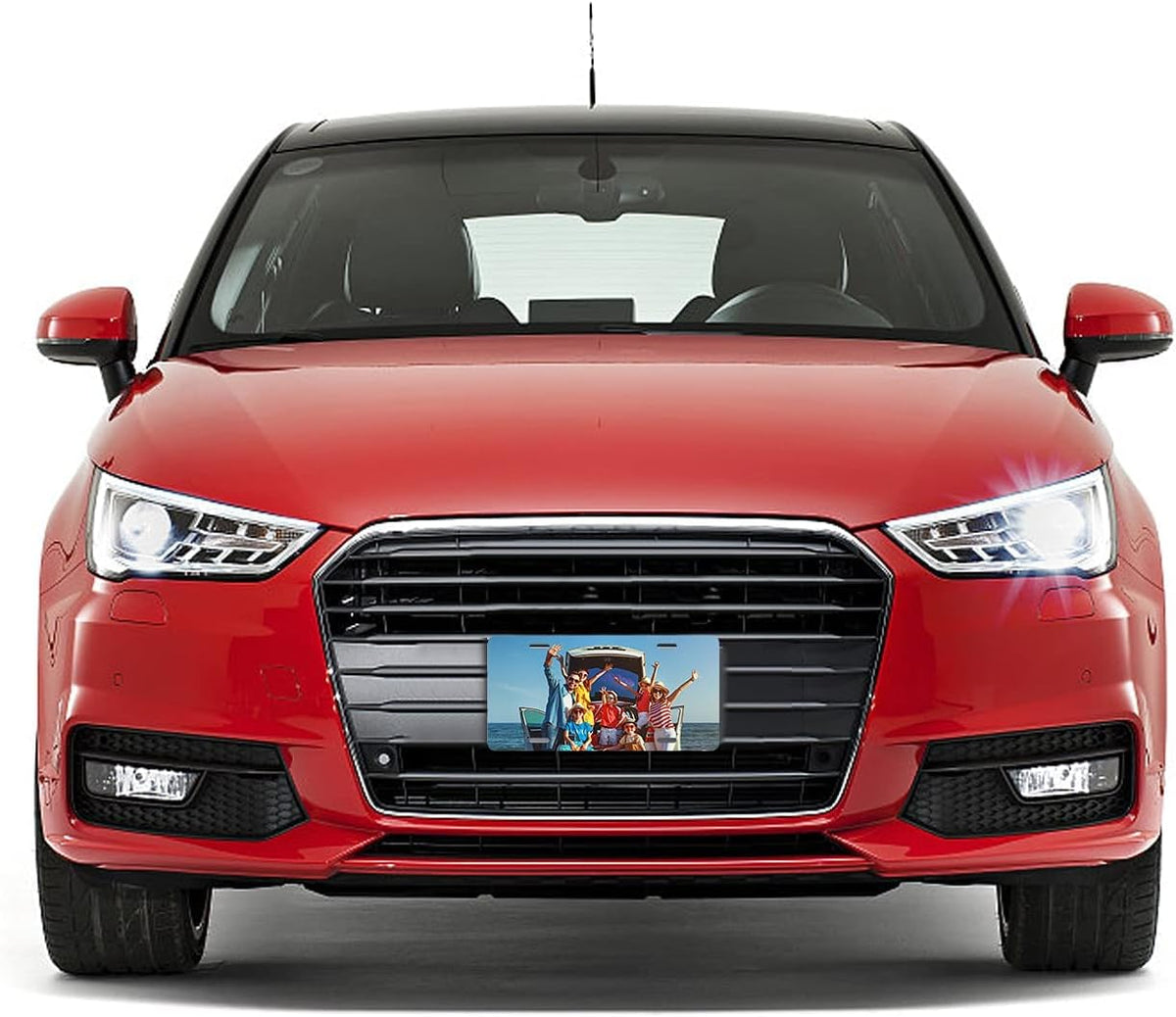 Custom printed aluminum license plate showing a personalized design, 12 by 6 inches