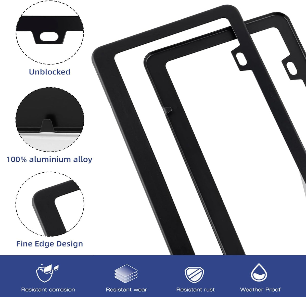 Custom printed matte black aluminum license plate frame with uploaded design, fits standard 12x6 inch plates