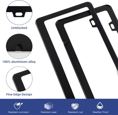 Custom printed matte black aluminum license plate frame with uploaded design, fits standard 12x6 inch plates