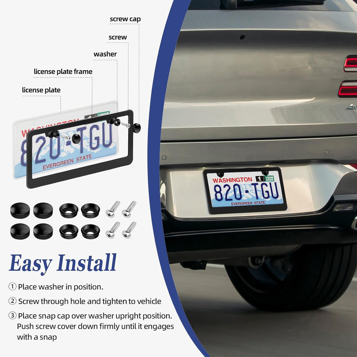 Custom printed matte black aluminum license plate frame with uploaded design, fits standard 12x6 inch plates