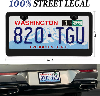 Custom printed matte black aluminum license plate frame with uploaded design, fits standard 12x6 inch plates