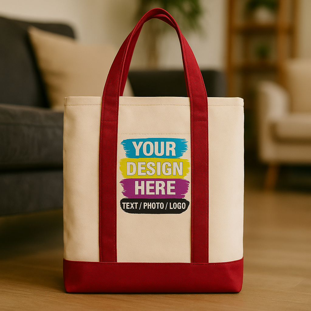 Custom Printed Cotton Canvas Two-Tone Tote Bag