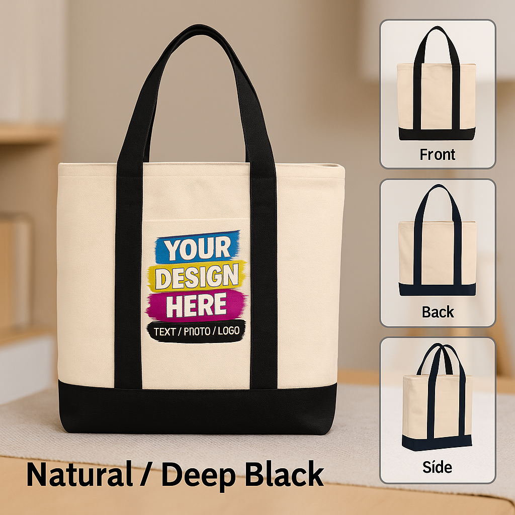 Custom Printed Cotton Canvas Two-Tone Tote Bag
