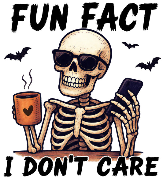 Fun Fact I Don’t Care Skeleton Design – Funny Halloween Coffee Artwork