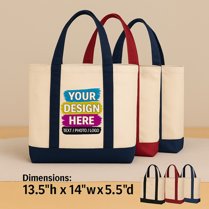 Custom Printed Cotton Canvas Two-Tone Tote Bag