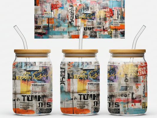 Abstract Newspaper Collage – Urban Graffiti 16oz UV Sticker