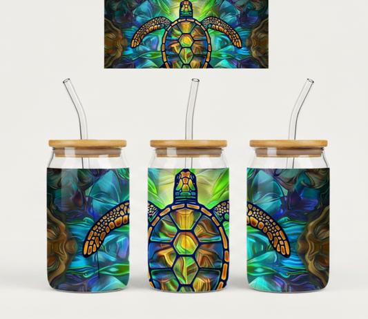 Sea Turtle Mason Jar Design – Colorful Ocean Artwork – 16oz UV Sticker