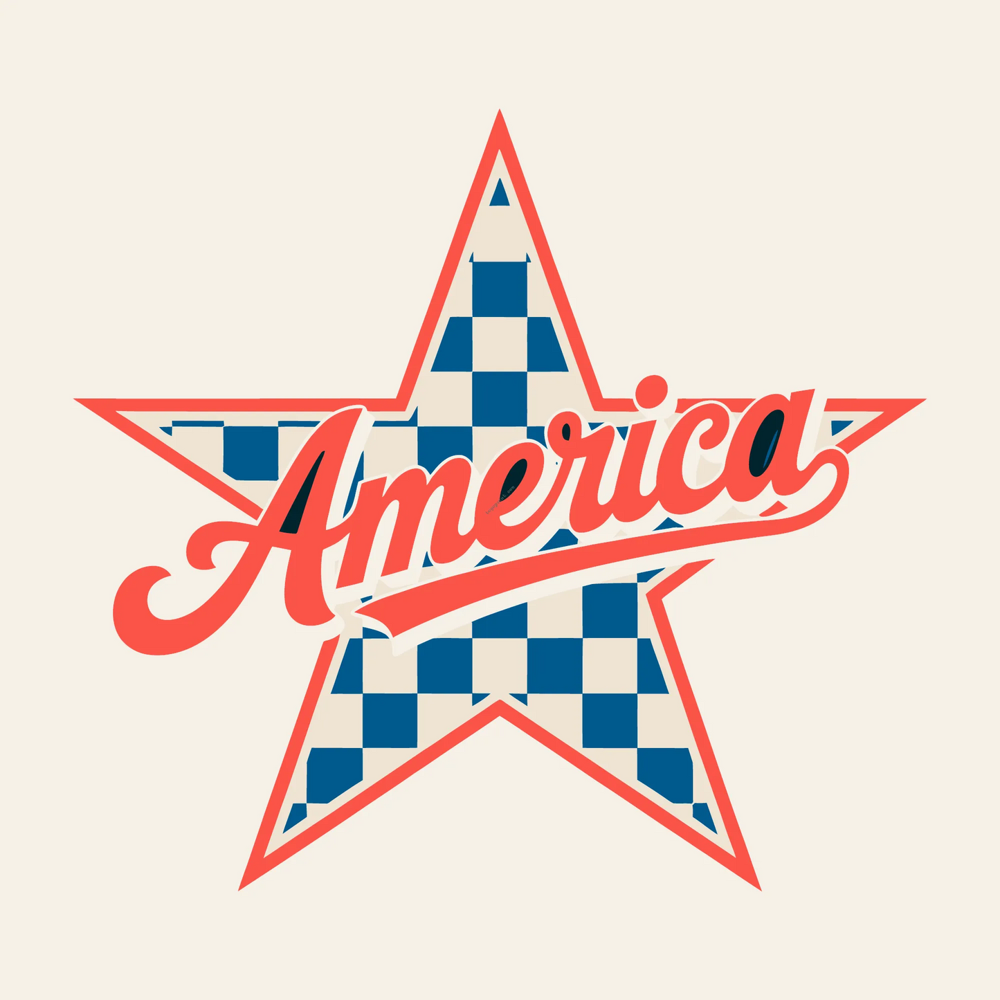 Retro America Star Design – Vintage USA Checkered Star Artwork in Red, White & Blue