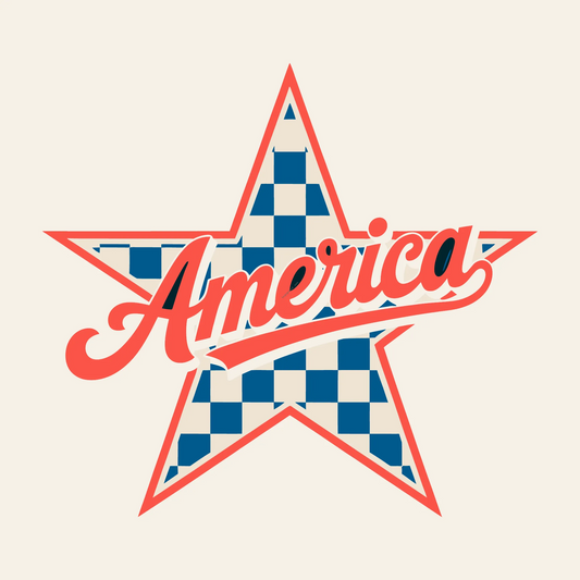 Retro America Star Design – Vintage USA Checkered Star Artwork in Red, White & Blue