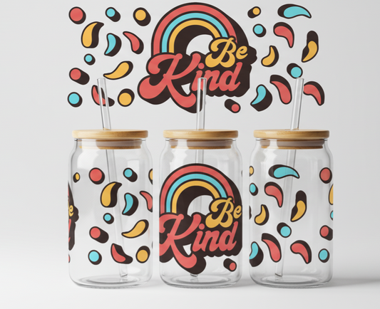 Be Kind Retro Rainbow – Positive Vibes 16oz UV Sticker
