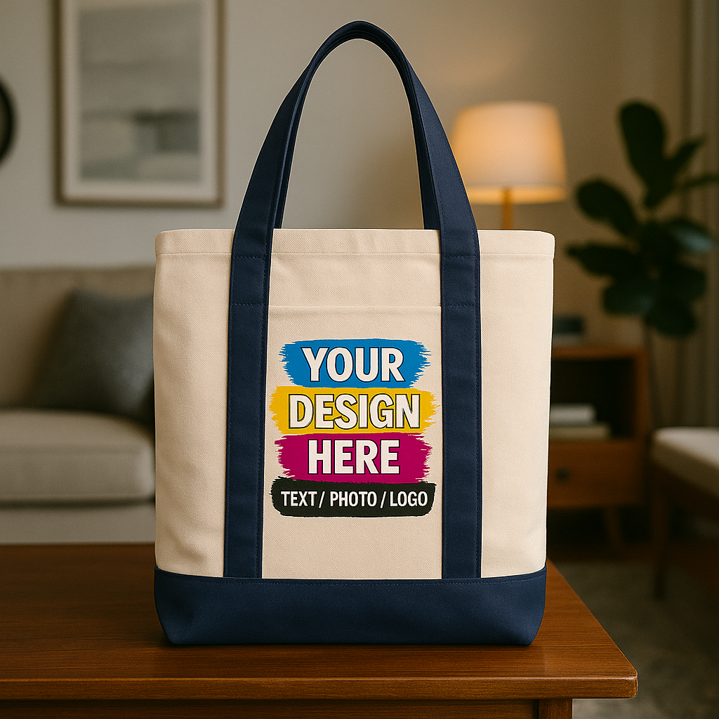 Custom Printed Cotton Canvas Two-Tone Tote Bag