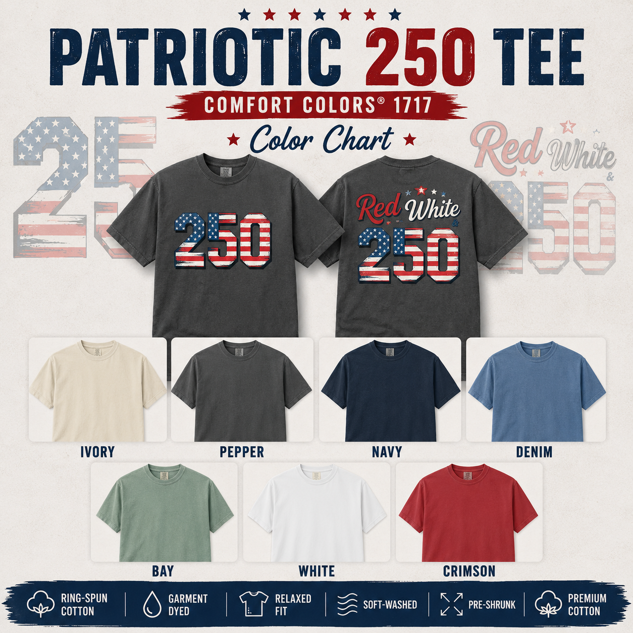 America 250th Anniversary Shirt, Patriotic Front And Back Tee, Red White And 250 Graphic Shirt