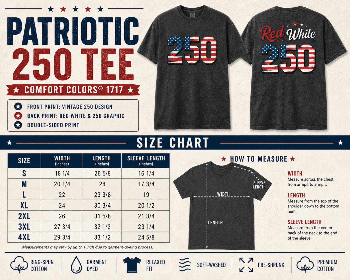 America 250th Anniversary Shirt, Patriotic Front And Back Tee, Red White And 250 Graphic Shirt
