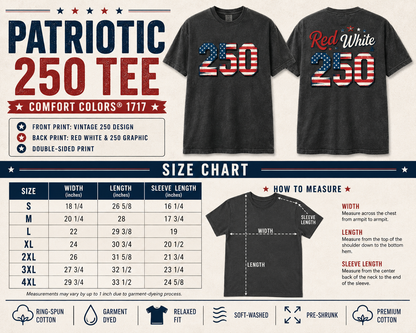 America 250th Anniversary Shirt, Patriotic Front And Back Tee, Red White And 250 Graphic Shirt