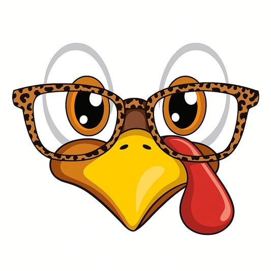 Cute Turkey Face with Leopard Glasses DTF Transfer | Ready to Press Thanksgiving Design | Fall Shirt Print