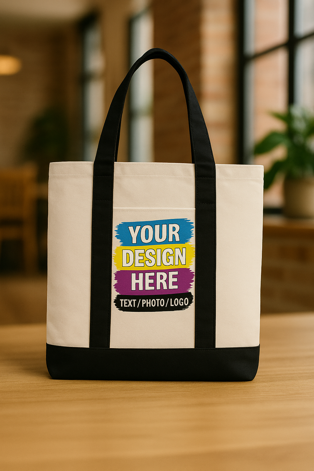 Custom Printed Cotton Canvas Two-Tone Tote Bag