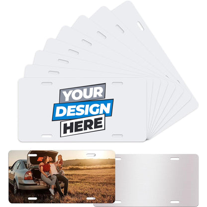 Custom printed aluminum license plate showing a personalized design, 12 by 6 inches