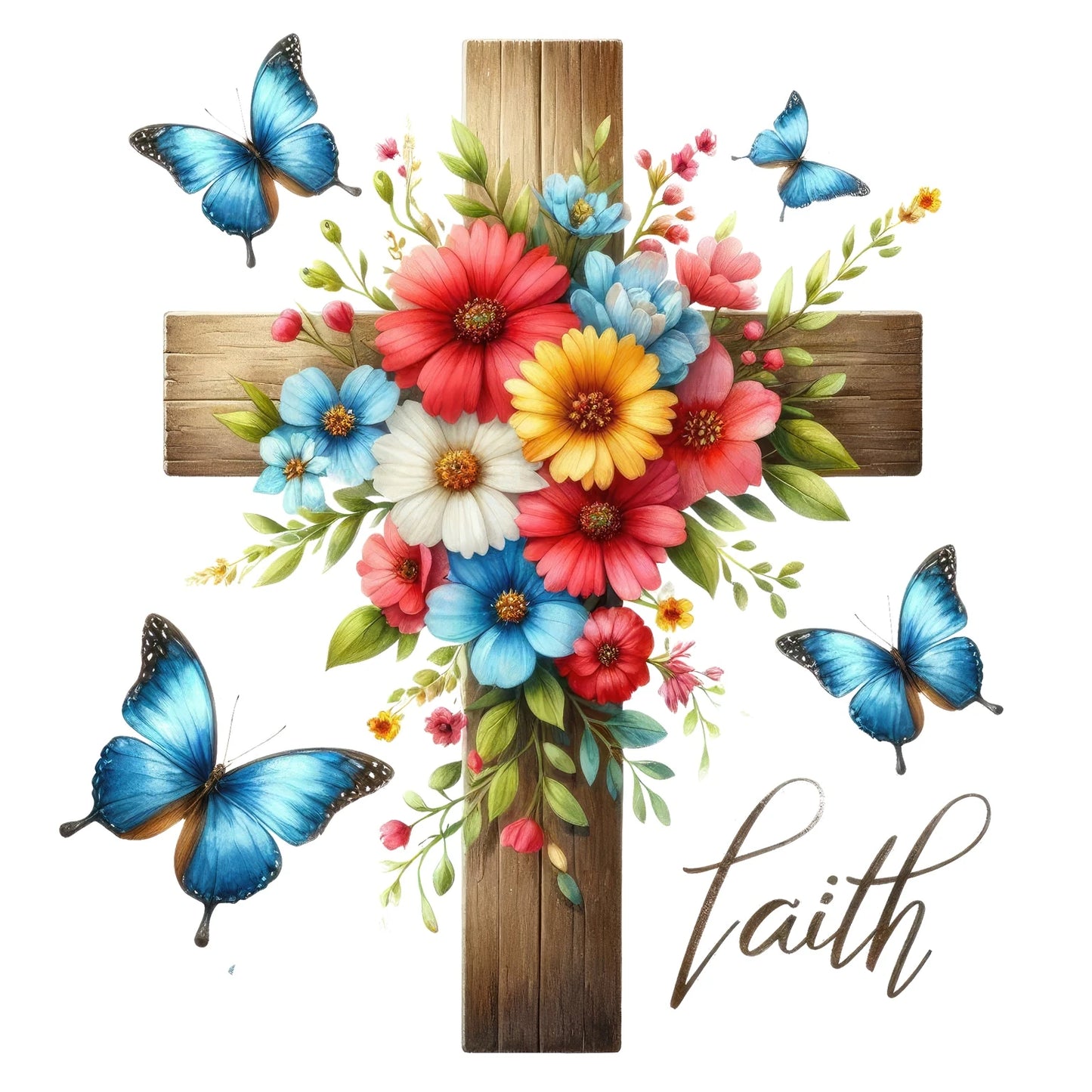 Faith Cross with Flowers & Butterflies – Inspirational Christian Artwork