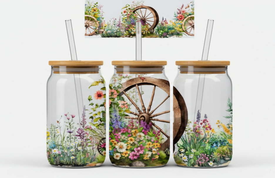 Rustic Garden Wheel – Wildflower Meadow 16oz UV Sticker