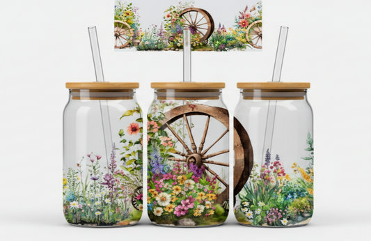 Rustic Garden Wheel – Wildflower Meadow 16oz UV Sticker